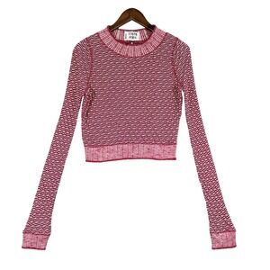 Free People Cropped Knit Top Womens M Red Excellent Honeycomb Long Sleeve Crew